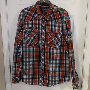 Buckle Affliction Plaid Button-Down Short Slim 2X